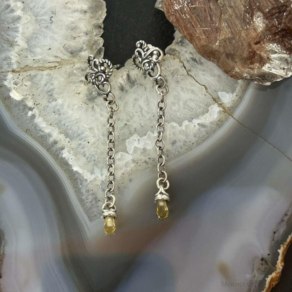 Carolyn Pollack Sterling Silver Faceted Citrine Long Dangle Earrings For Women