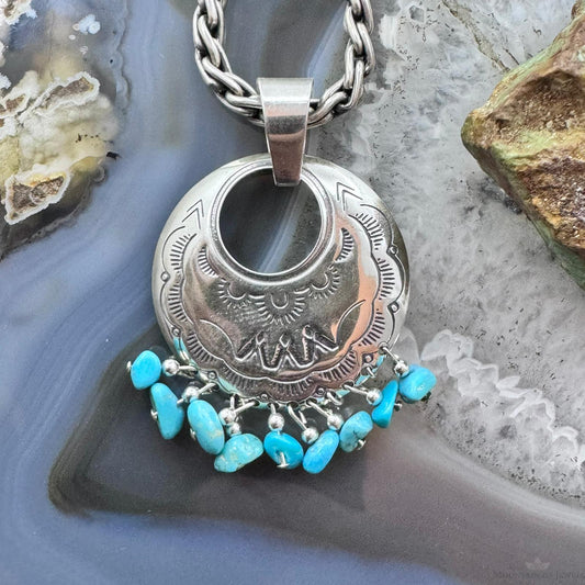 Carolyn Pollack Sterling Silver Stamped Pendant w/Turquoise Beads For Women