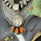 Genuine 1941 90% Silver Mercury Dime Coin w/Teardrop Orange Spiny Oyster Unisex Pendant