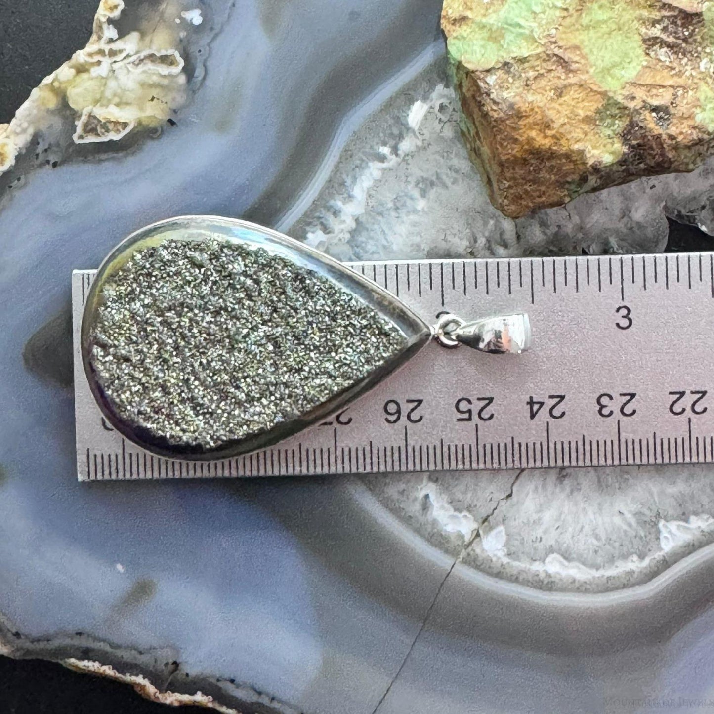 Sterling Silver Large Teardrop Druzy Quartz Double Sided Fashion Pendant For Women