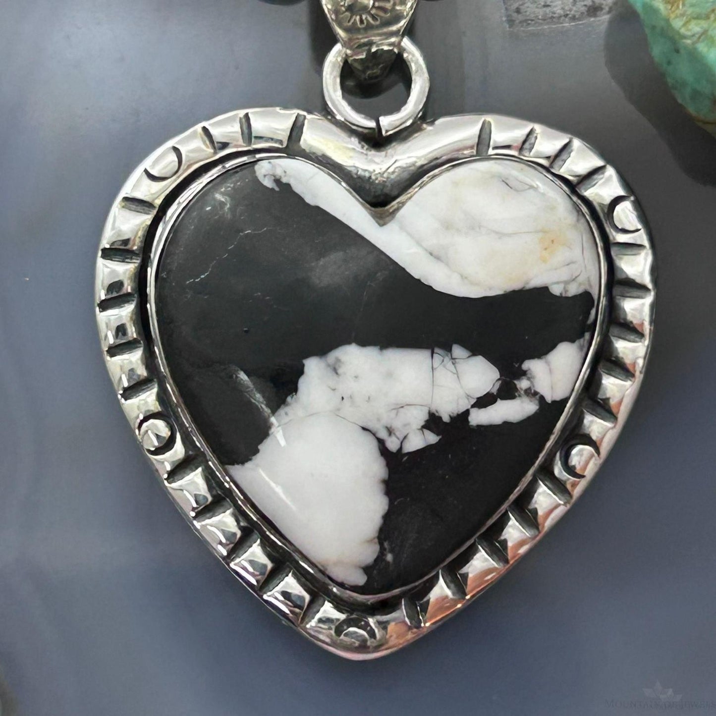 Sterling Silver Southwestern Style White Buffalo Decorated Heart Pendant For Women