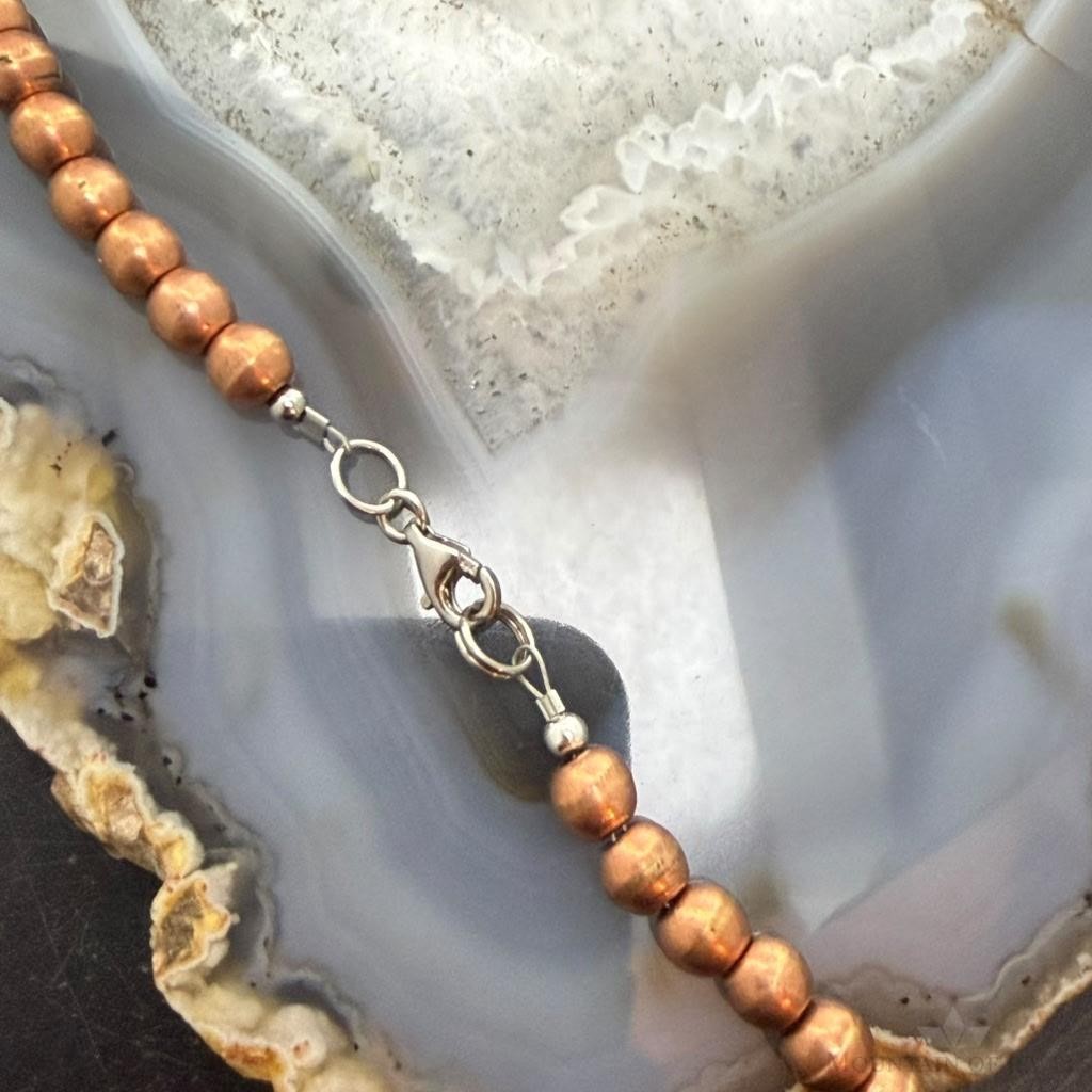Copper Navajo Pearl Beads & Turquoise Beaded 20" Necklace For Women