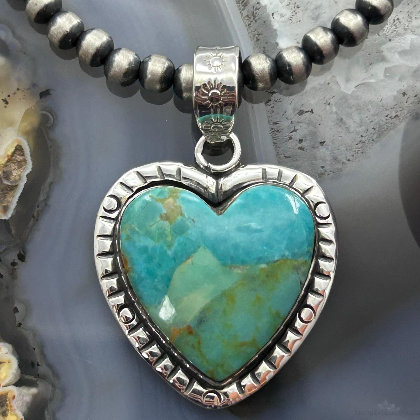Sterling Silver Southwestern Style Turquoise Decorated Heart Pendant For Women