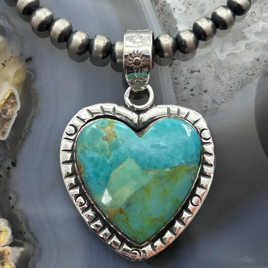 Sterling Silver Southwestern Style Turquoise Decorated Heart Pendant For Women
