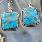 Sterling Silver Southwestern Style Blue Copper Turquoise Dangle Earrings For Women