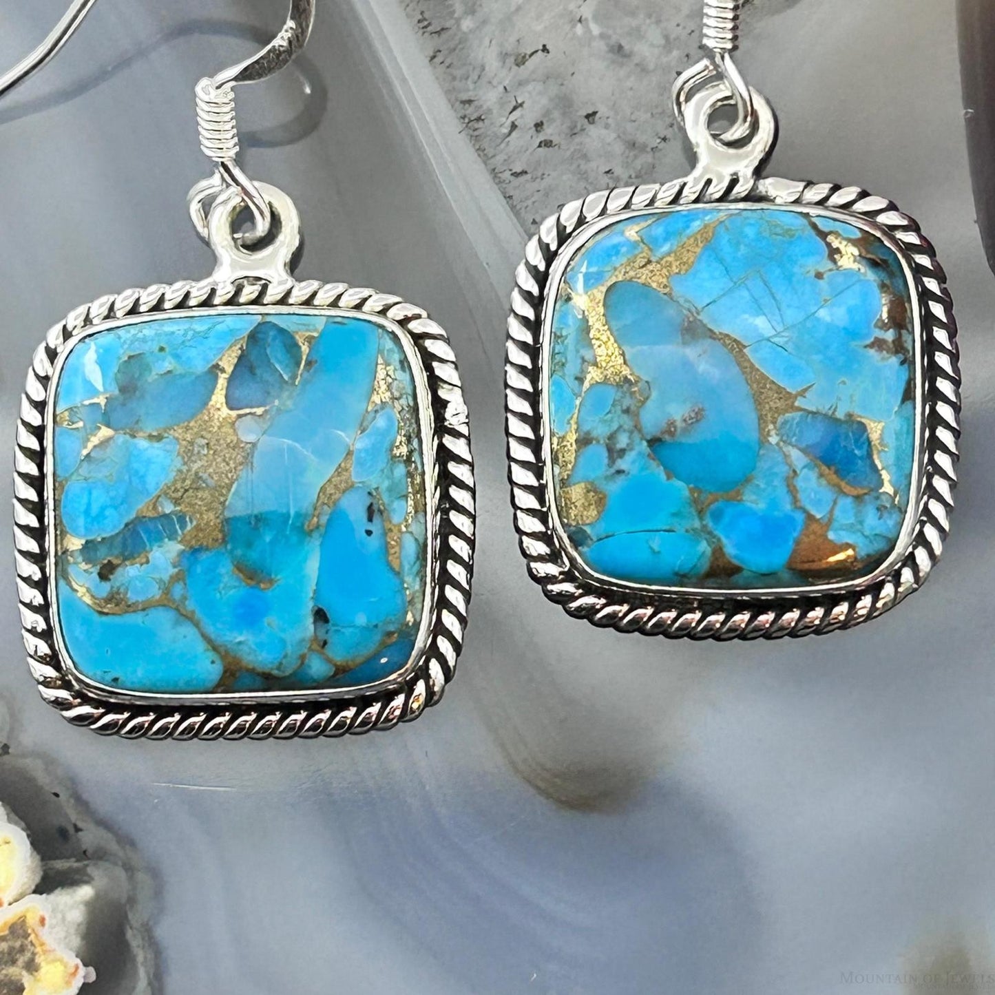 Sterling Silver Southwestern Style Blue Copper Turquoise Dangle Earrings For Women