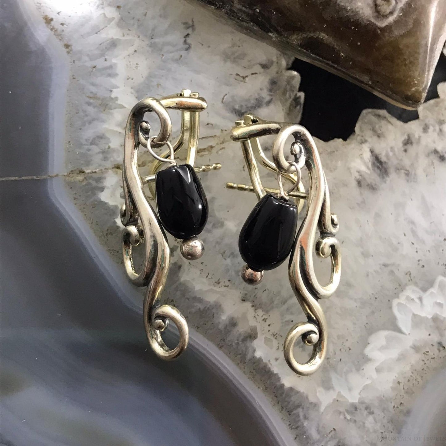 Carolyn Pollack Sterling Silver Onyx Bead Swirly Post Earrings For Women