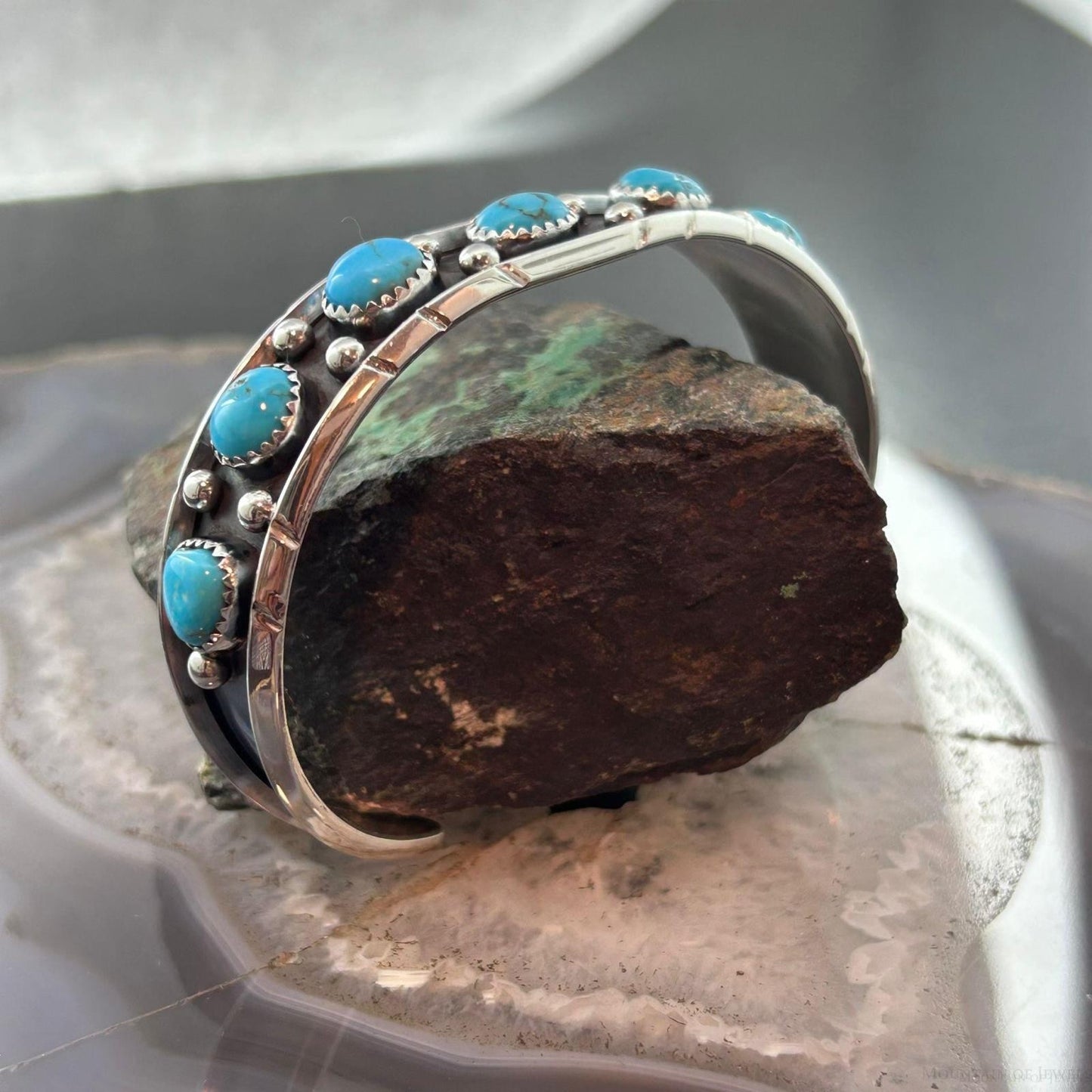 Reed Charley Native Americn Sterling Silver Turquoise Row Bracelet For Women