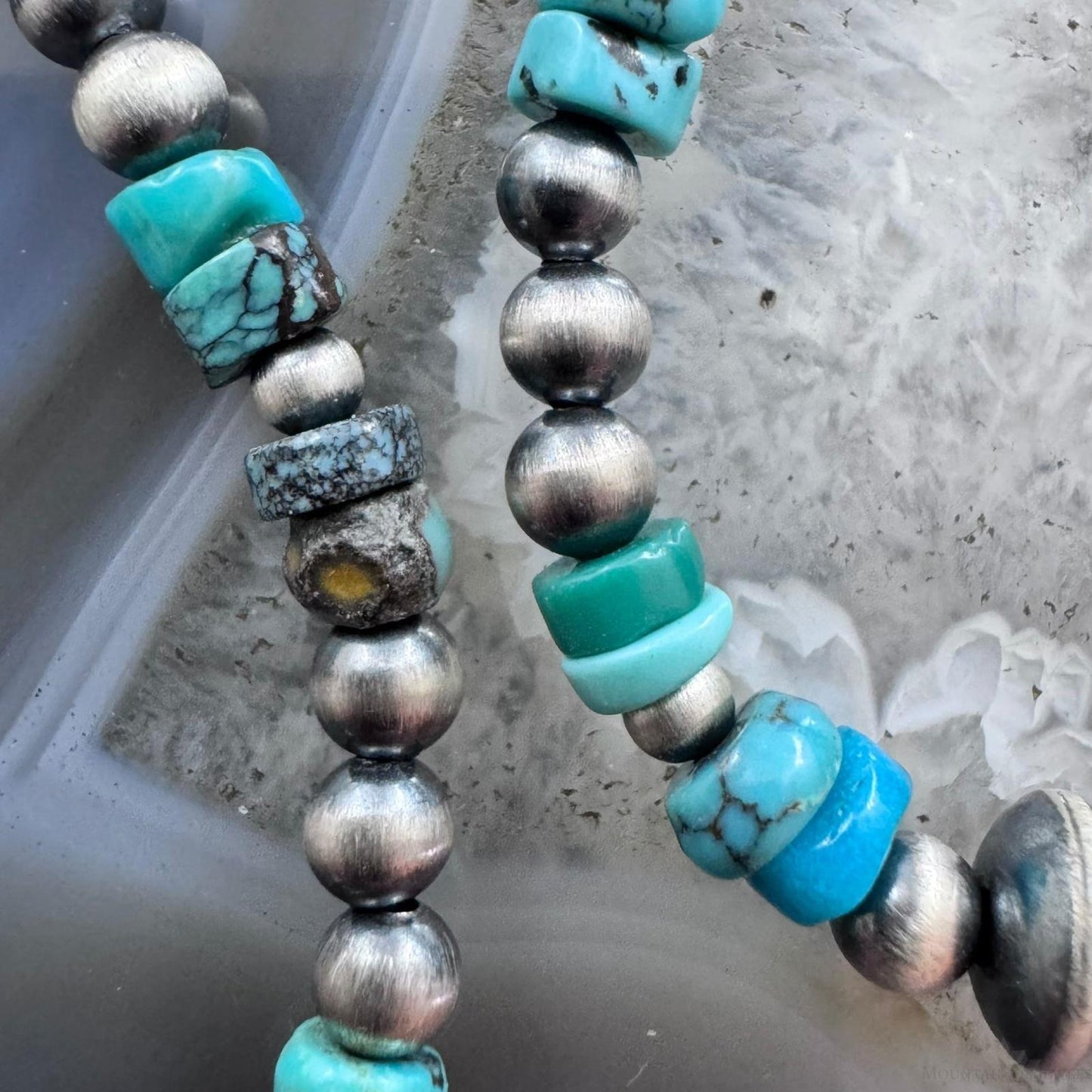 Sterling Silver Southwestern Style Navajo Pearl & Turquoise Bead Hoop Earrings For Women