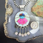Amy Quandelacy Zuni Sterling Silver Sunface Opal,Turquoise,Coral Decorated Pendant