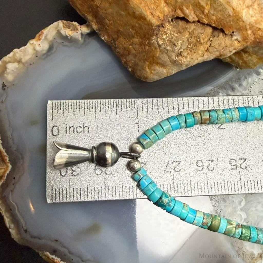Sterling Silver Turquoise & Navajo Pearl Beads With Squash Blossom Necklace