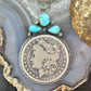 Genuine 1884 90% Morgan Silver Dollar Coin Golden Hill Turquoise Unisex Pendant
