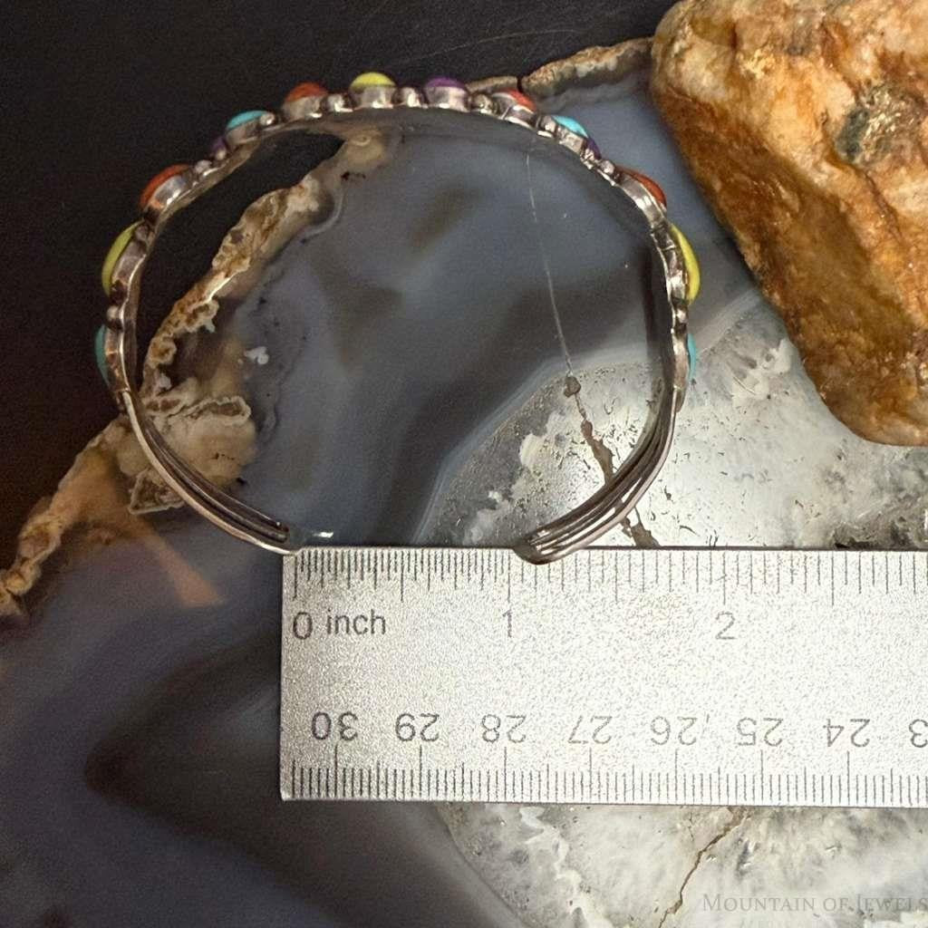 Signed Vintage Native American Sterling Silver Multi Stone Cluster Bracelet For Women