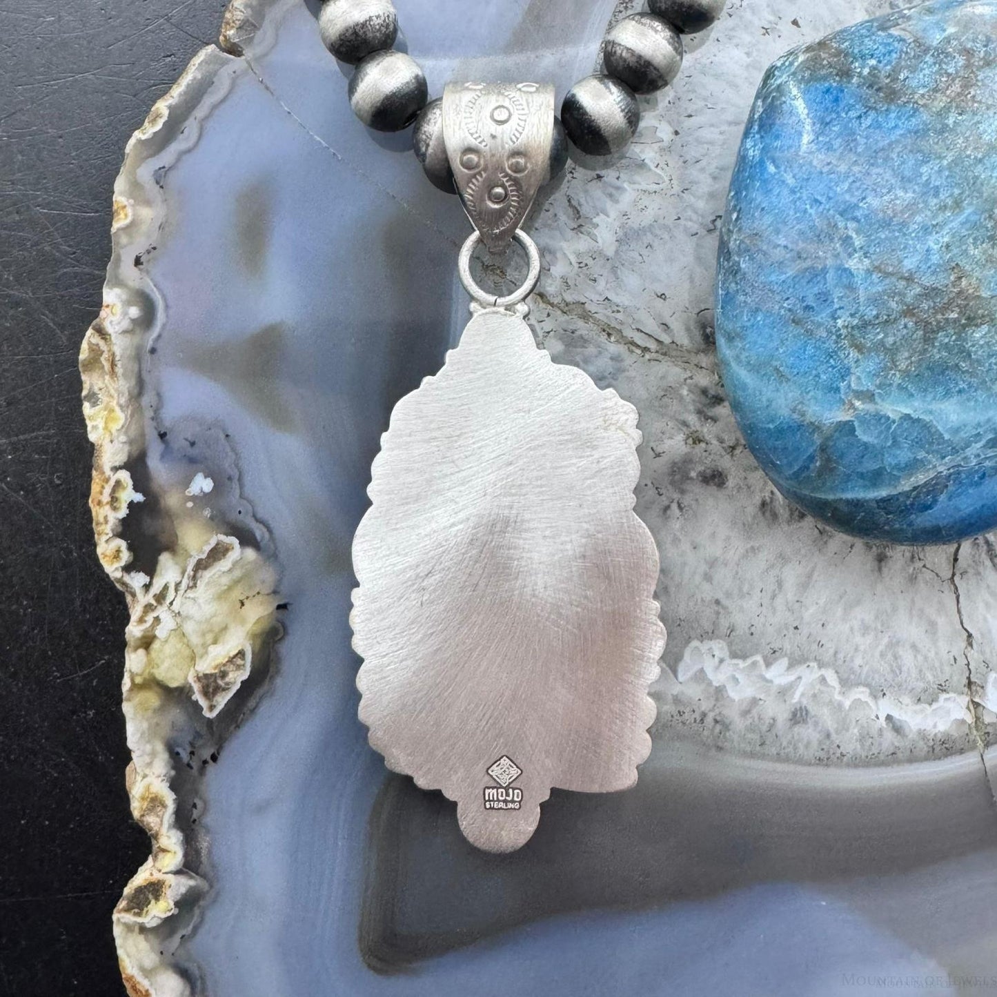 Sterling Silver Southwestern Style Teardrop Plume Doublet Agate Decorated Pendant For Women