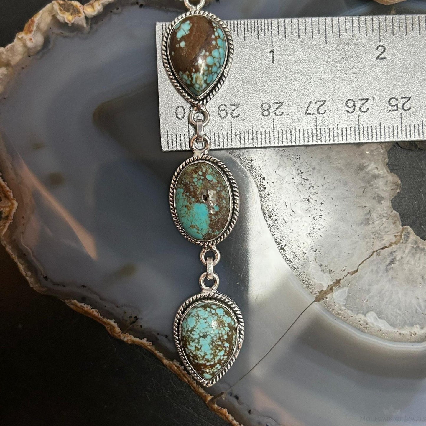 Sterling Silver Southwestern Style Turquoise #8 Cluster Lariat 28" Necklace For Women #1
