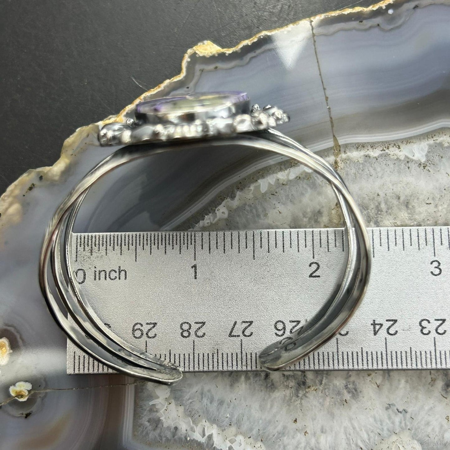 Sterling Silver Southwestern Style Oval Charoite Decorated Bracelet For Women