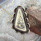 Vintage Native American Sterling Scrimshaw Style On Gemstone Ring Size 8 For Women