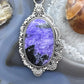 Sterling Silver Southwestern Style Large Oval Charoite Decorated Pendant For Women