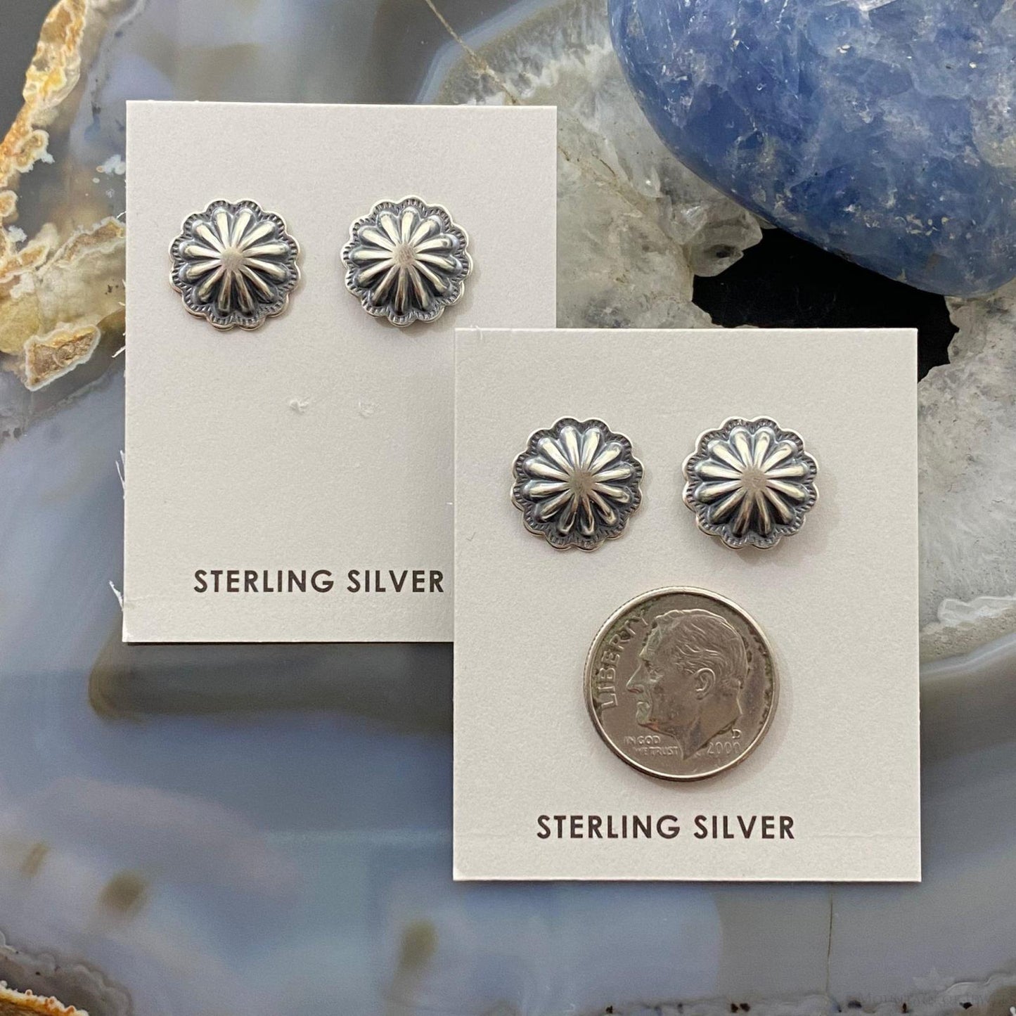 Sterling Silver Repousse Concho Stud Earrings For Women (1 Pair)