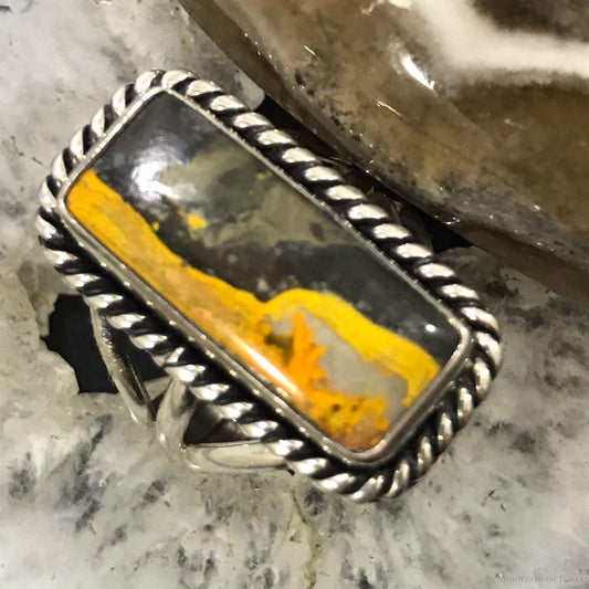 Native American Sterling Silver Bumblebee Jasper Bar Ring Size 9.5 For Women