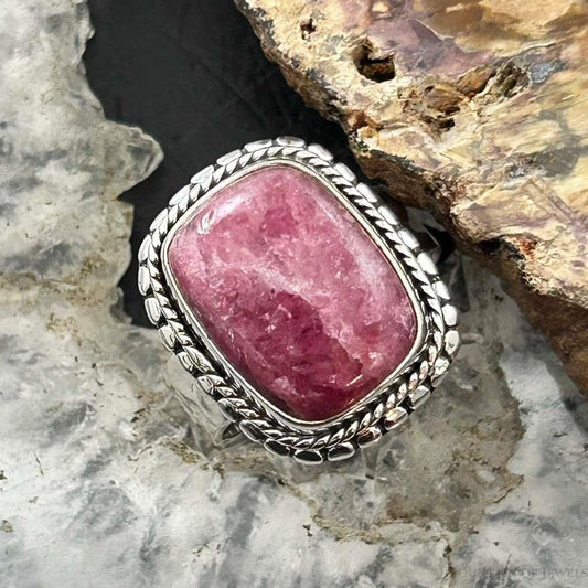 Sterling Silver Southwestern Style Rectangle Thulite Ring Size 7 For Women