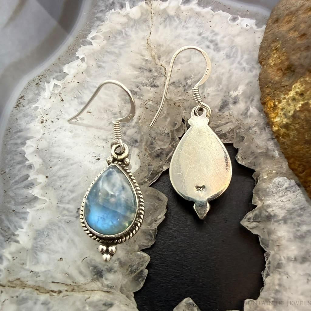Sterling Silver Southwestern Style Teardrop Moonstone Decrated Dangle Earrings For Women