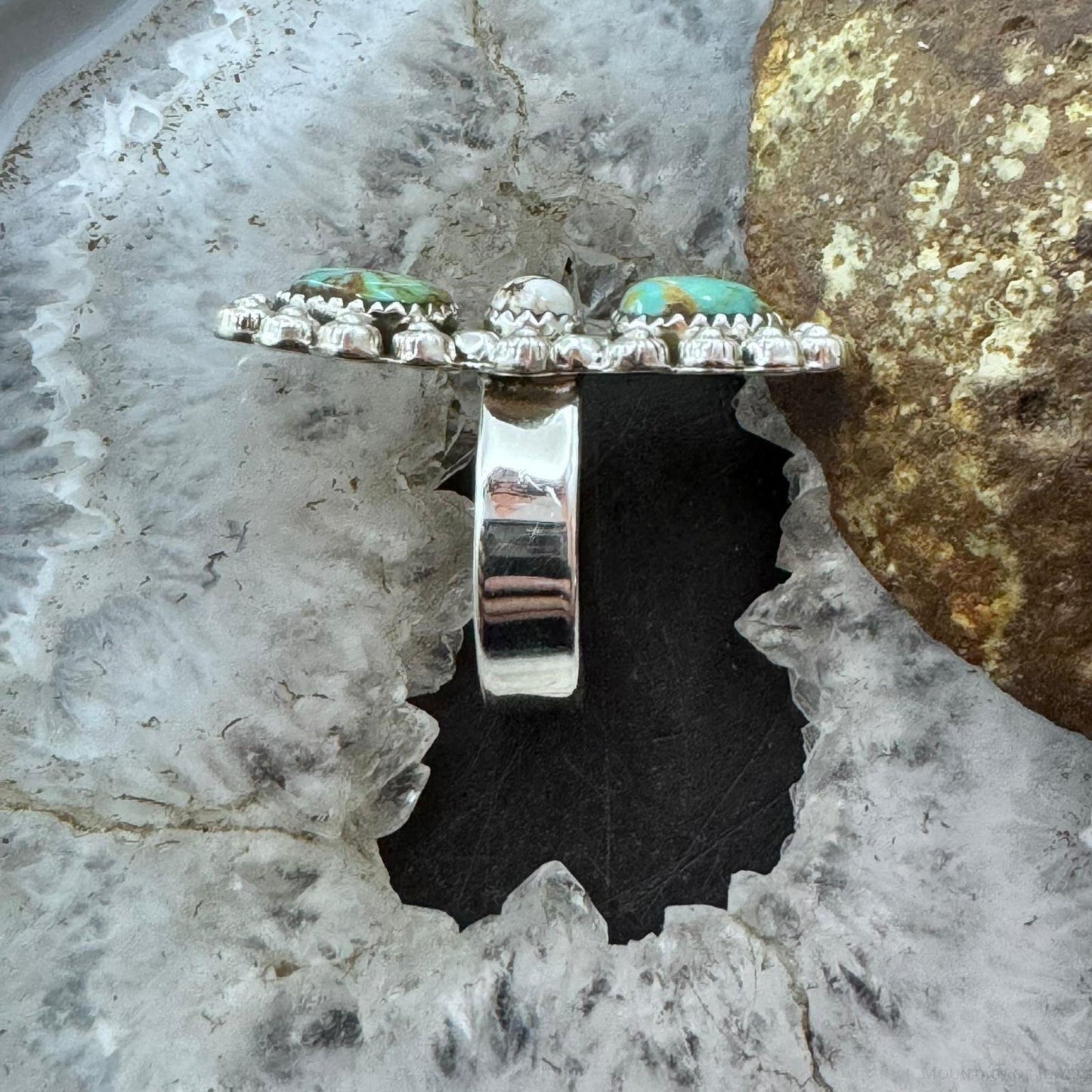 Sterling Silver Southwestern Style Turquoise & Wild Horse Adjustable Ring Size 8 For Women