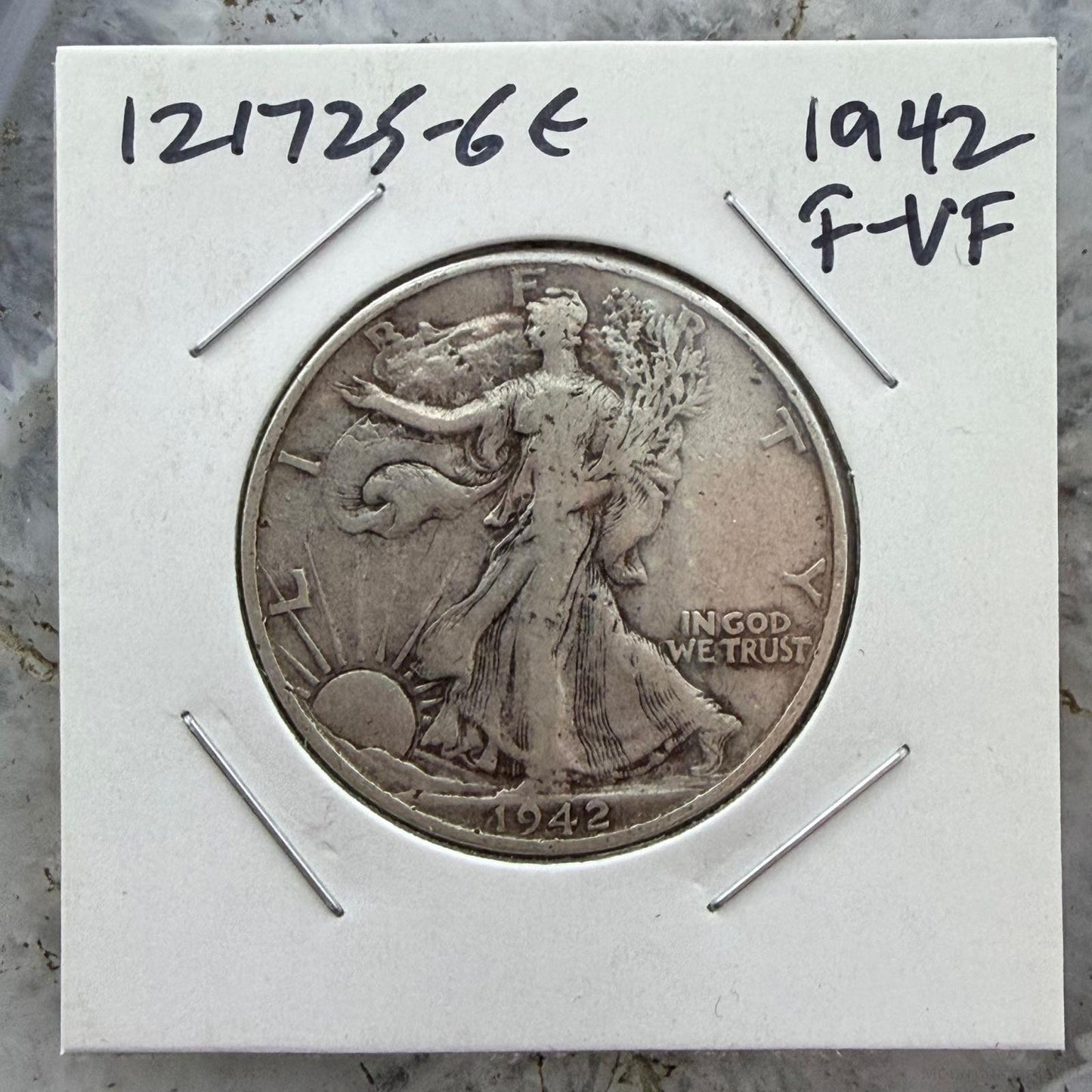 1942 US Walking Liberty Half Dollar 90% Silver F-VF #121725-6E