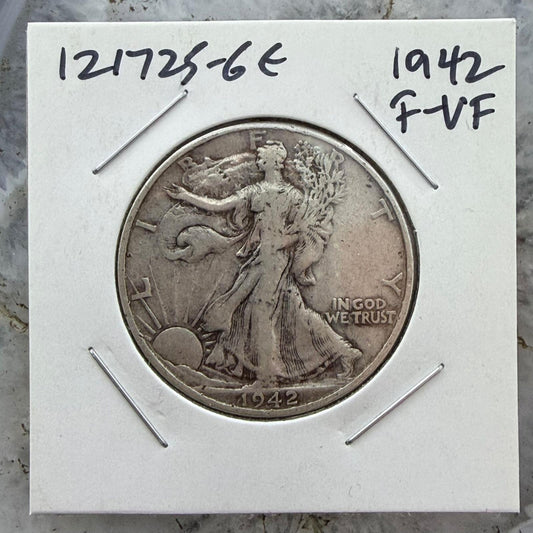 1942 US Walking Liberty Half Dollar 90% Silver F-VF #121725-6E