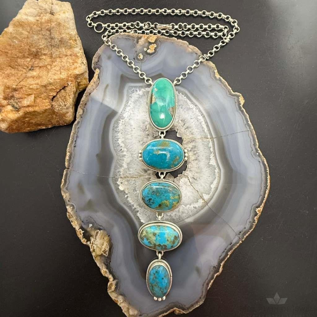 Sterling Silver Southwestern Style Kingman Turquoise 32" Necklace For Women
