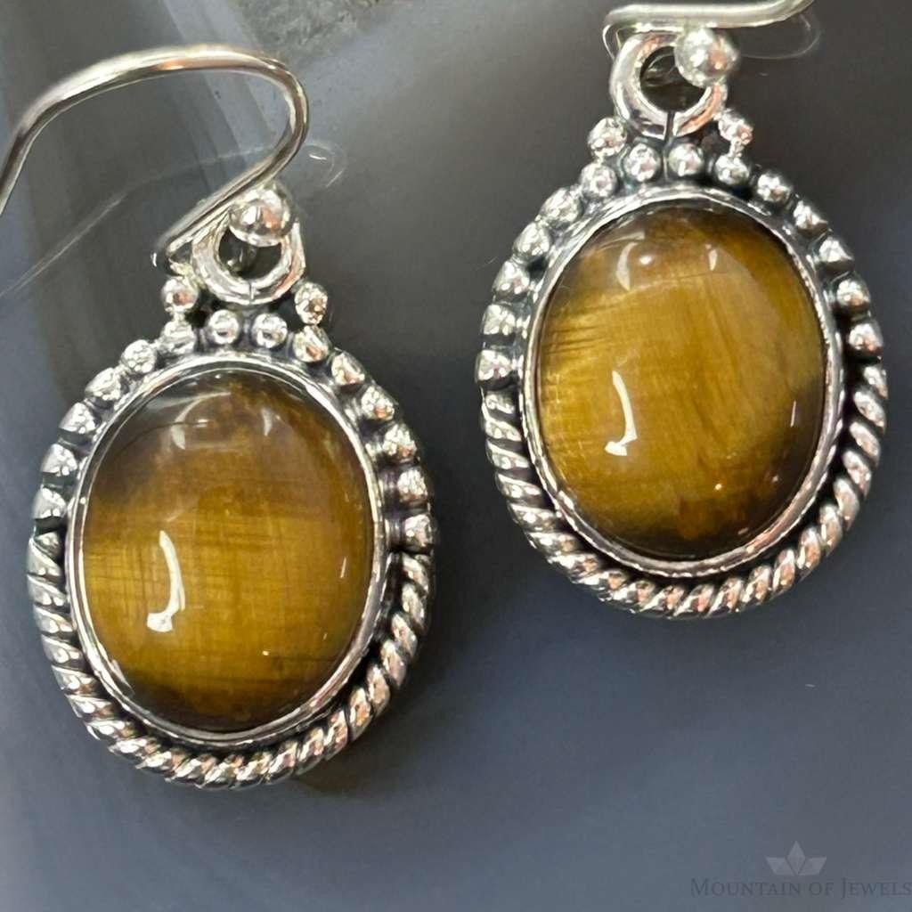 Sterling Silver Southwestern Style Oval Tiger's Eye Earrings For Women