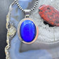 Vintage Sterling Silver Large Oval Blue Chalcedony Fashion Pendant For Women