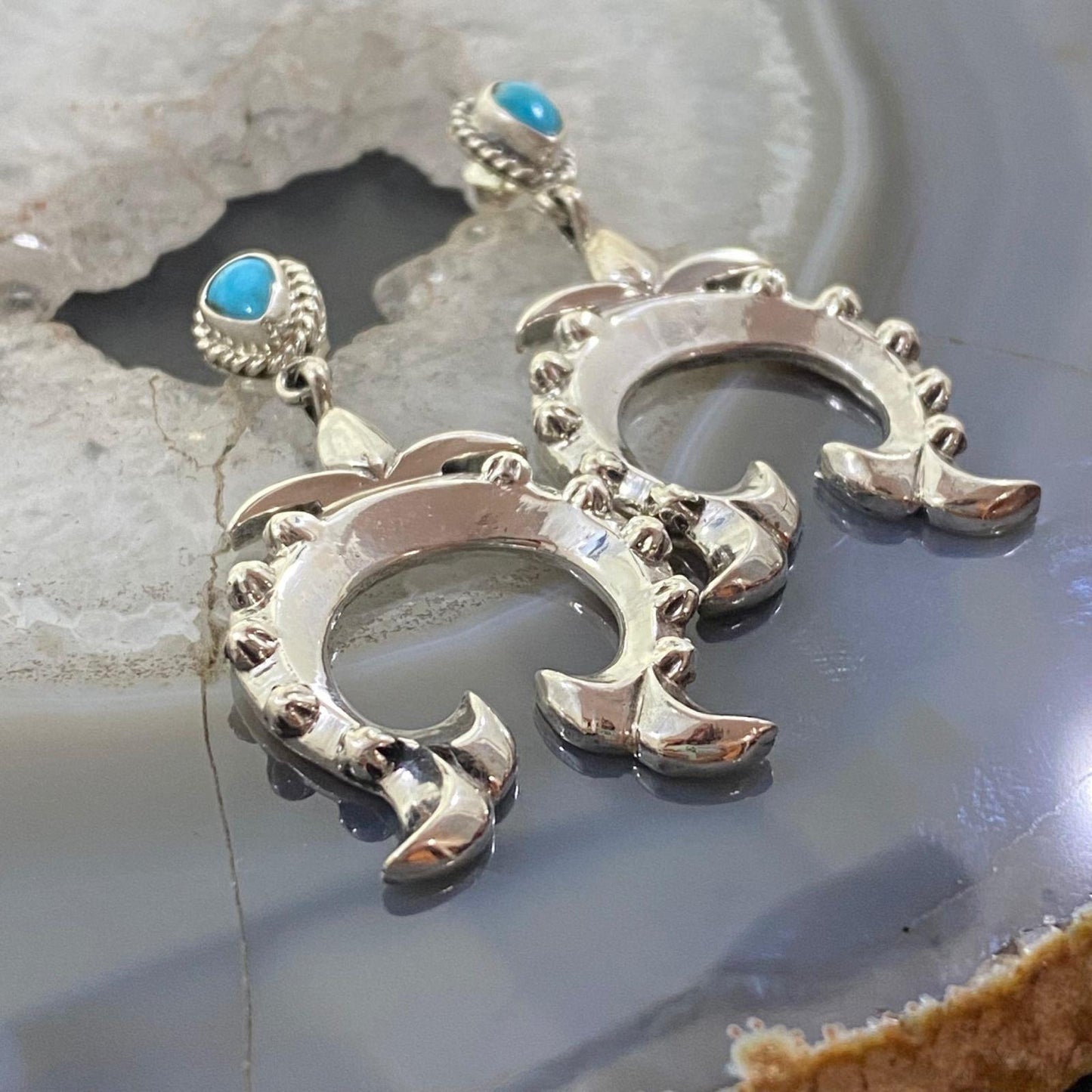 Native American Sterling Silver Turquoise Naja Drop Earrings For Women