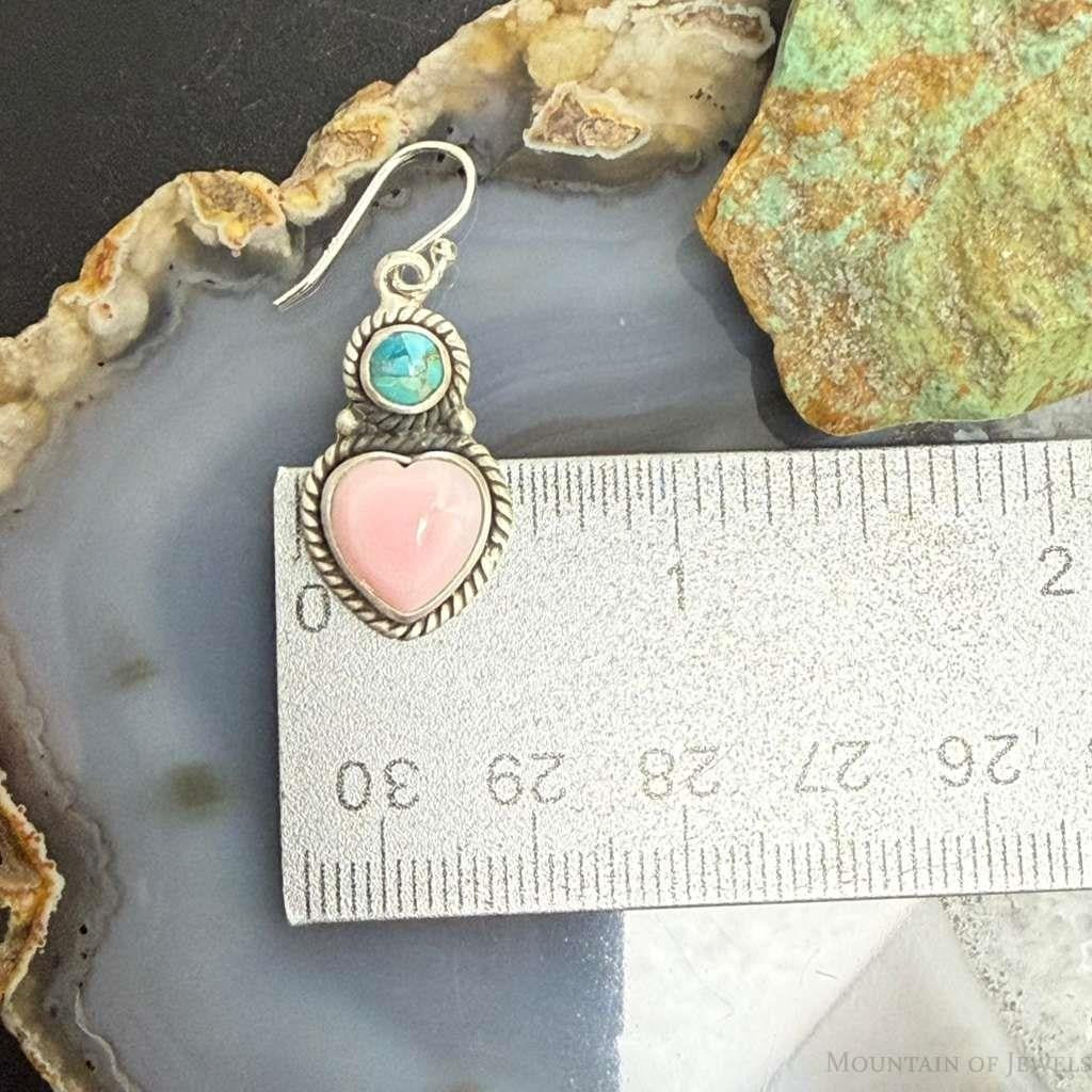 Sterling Silver Southwestern Style Pink Conch & Turquoise Dangle Earrings For Women
