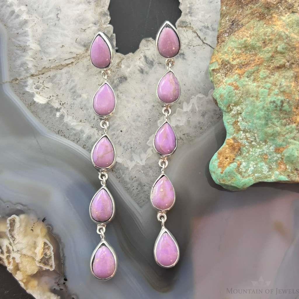 Native American Sterling Silver Teardrop Phosphosiderite Post Earrings For Women