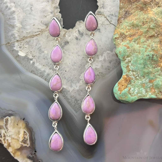 Native American Sterling Silver Teardrop Phosphosiderite Post Earrings For Women