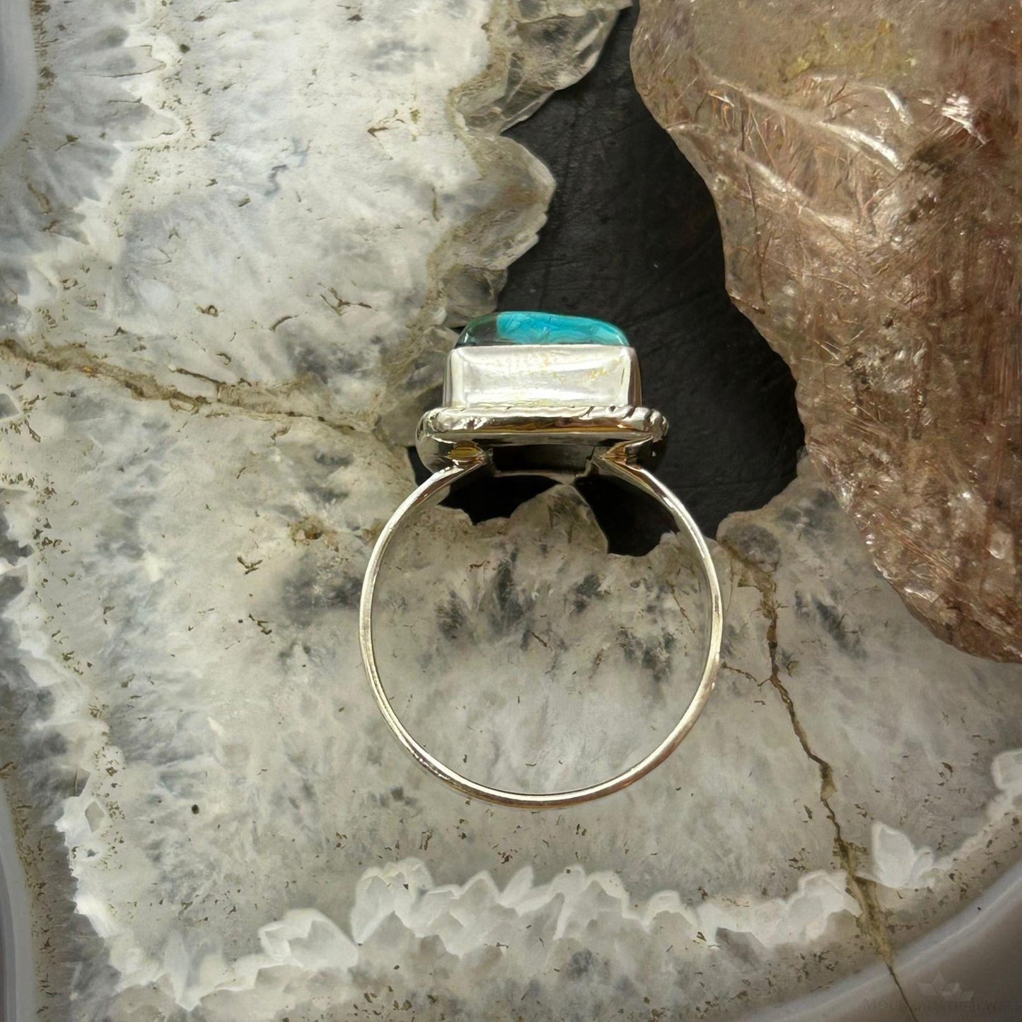 Sterling Silver Southwestern Style Malachite Chrysocolla Bar Ring Size 10 For Women