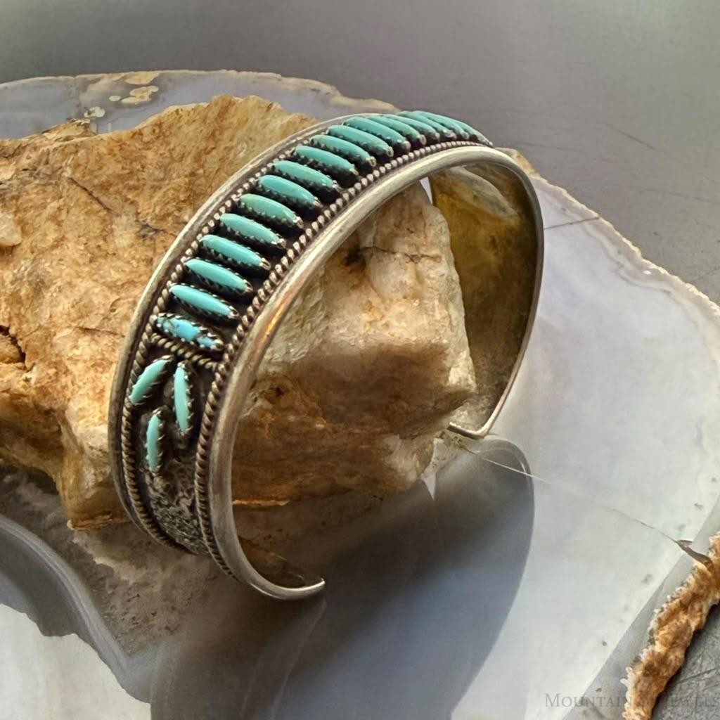 Vintage F.M Begay Native American Sterling Silver Needlepoint Turquoise Cuff For Women