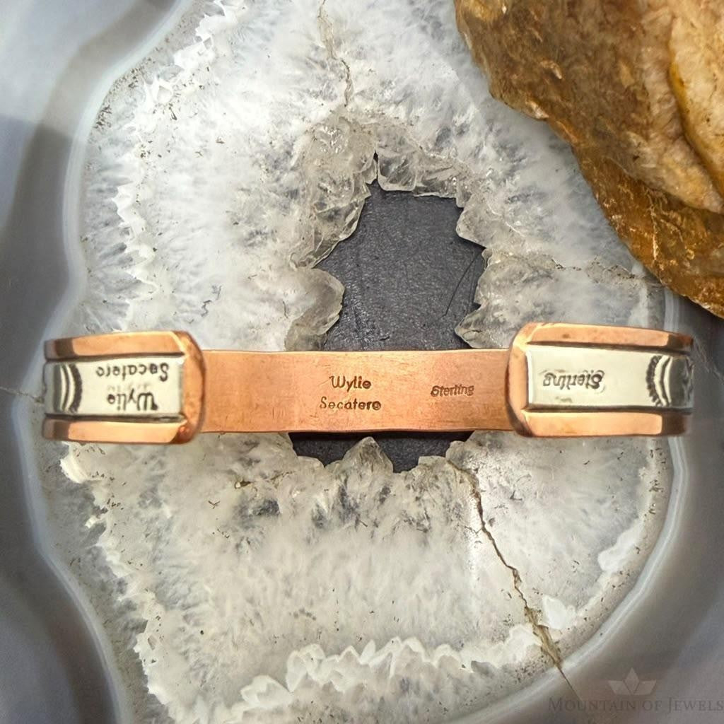 Wylie Secatero Navajo Sterling Silver & Copper Stamped Bracelet For Women #2