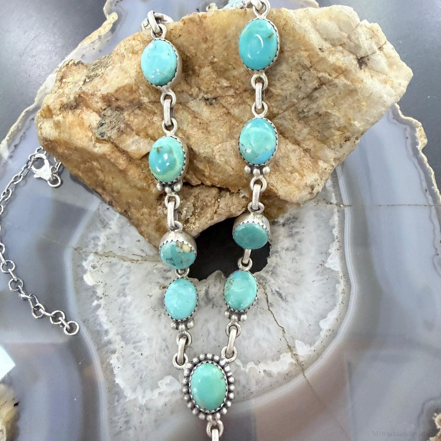 Sterling Silver Southwestern Style Mohave Turquoise Lariat 18"-20" Necklace For Women