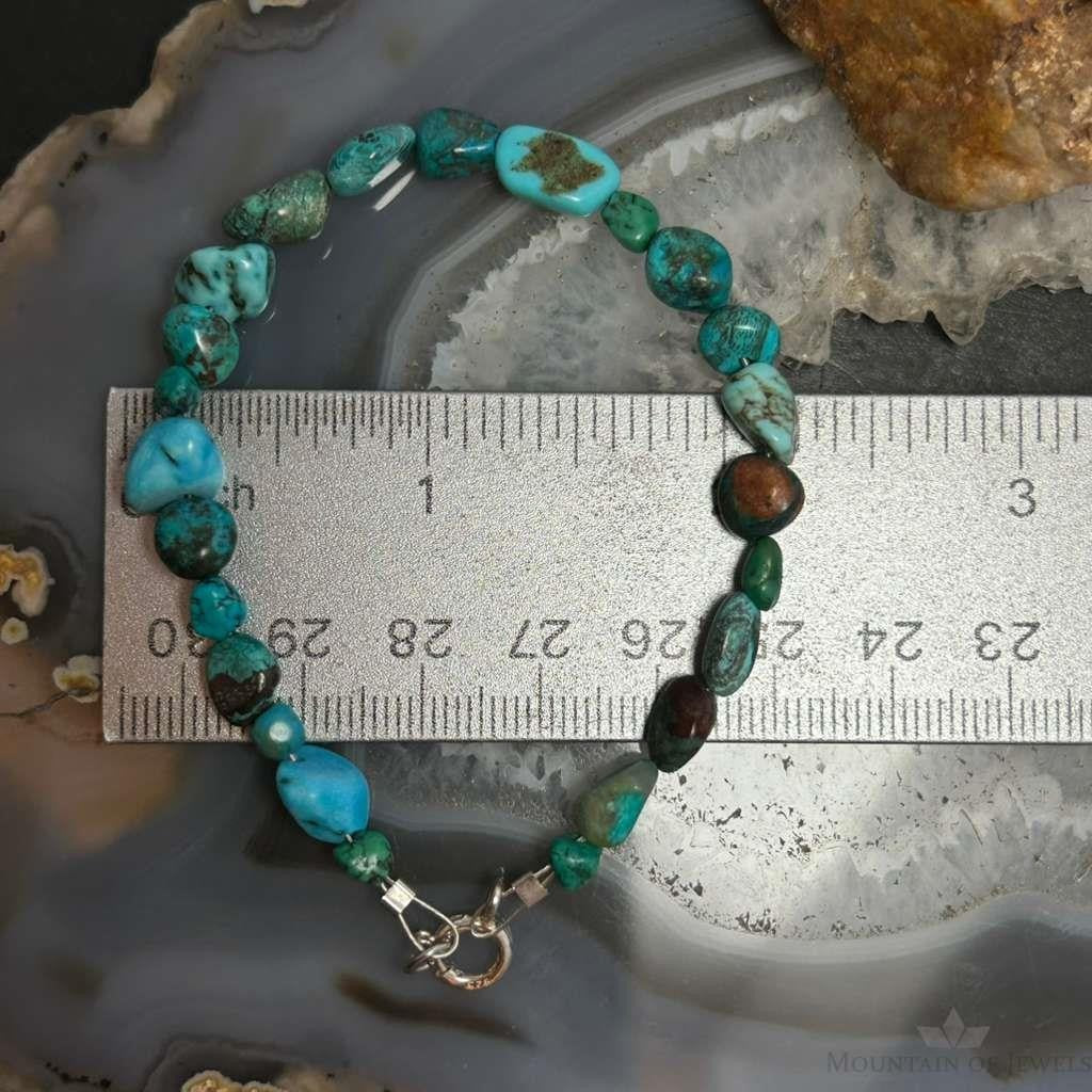 Sterling Silver Natural Turquoise Beads 7" Bracelet For Women
