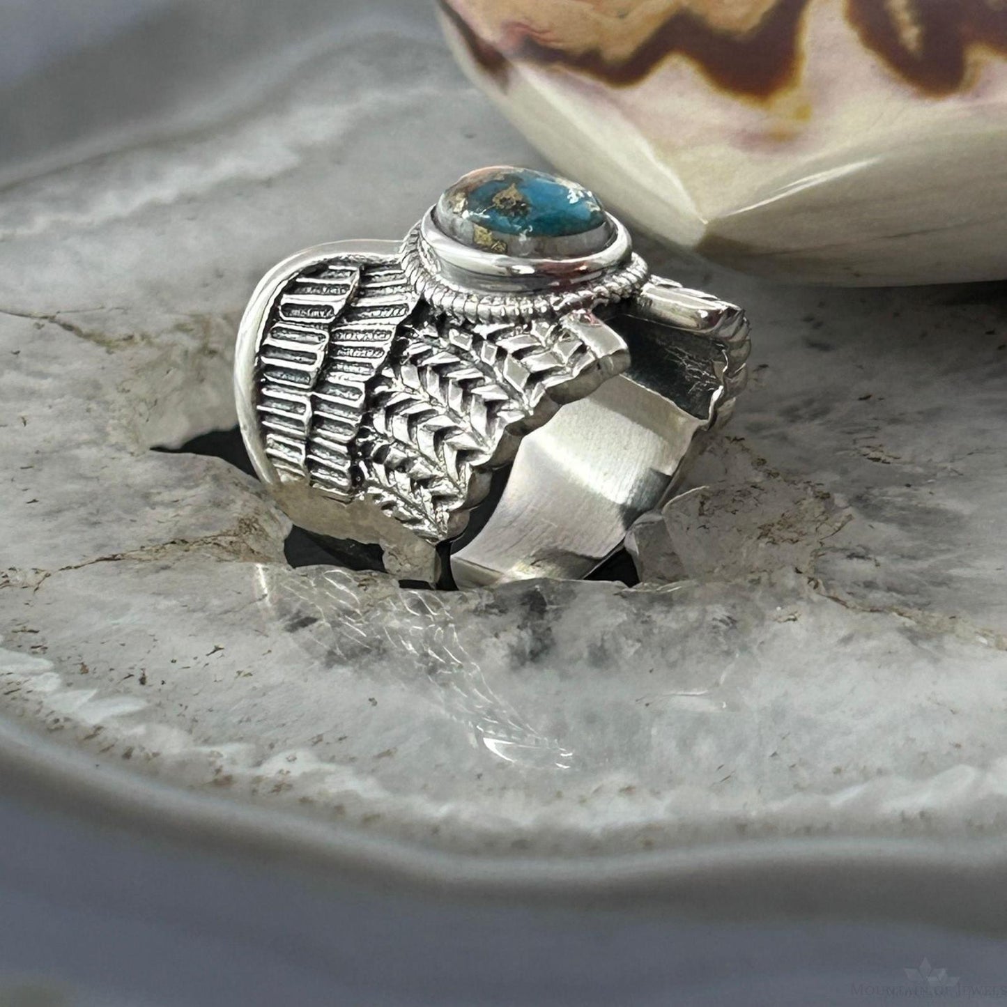 Sterling Silver Southwestern Style Mohave Turquoise Wing Ring Size 7 For Women