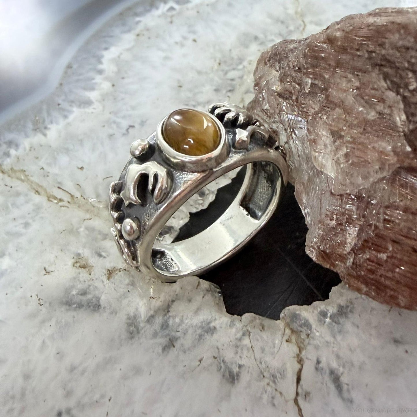 Jody Naranjo Vintage Sterling Silver Tiger's Eye Petroglyph Ring Size 8 For Women
