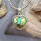 Sterling Silver Southwestern Style Green Turquoise Dahlia Heart Pendant For Women