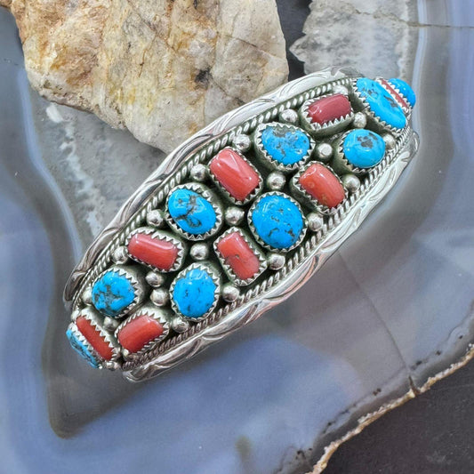 Anita Whitegoat Sterling Silver Rough Turquoise & Coral Bracelet For Women