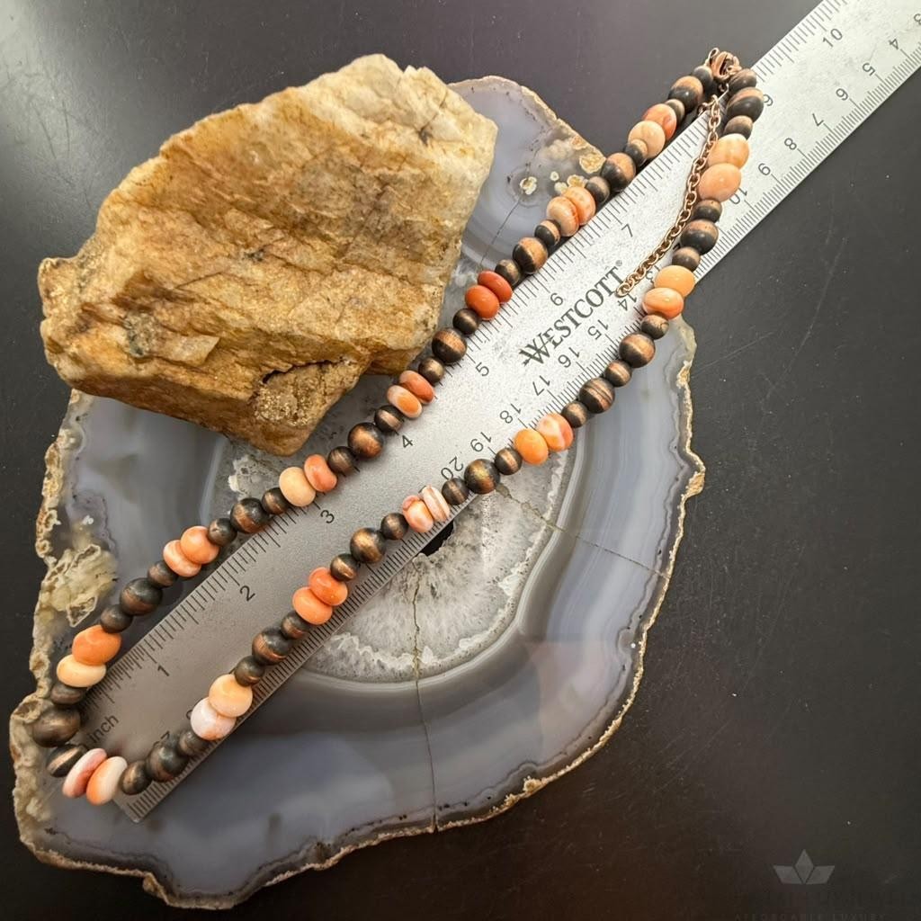 Southwestern Style 6.5-8.5mm Copper Navajo Pearl & Spiny Oyster Beads Necklace For Women