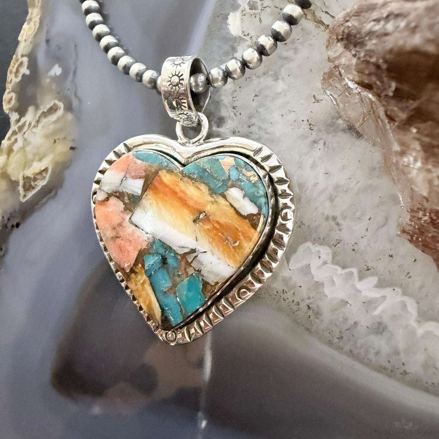 Sterling Silver Southwestern Style Spiny Oyster Turquoise Heart For Women