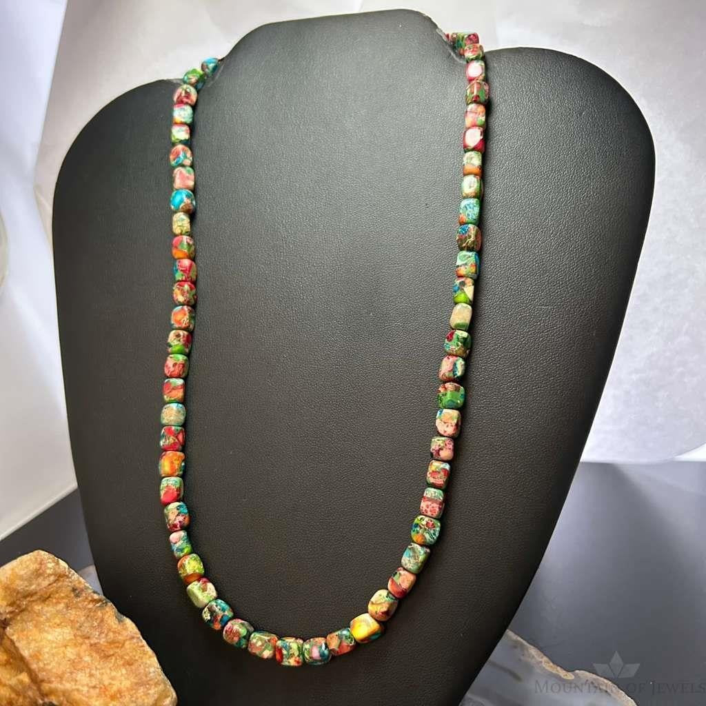 Sterling Silver 6mm Cube Dahlia Composite Beads 20" Necklace For Women