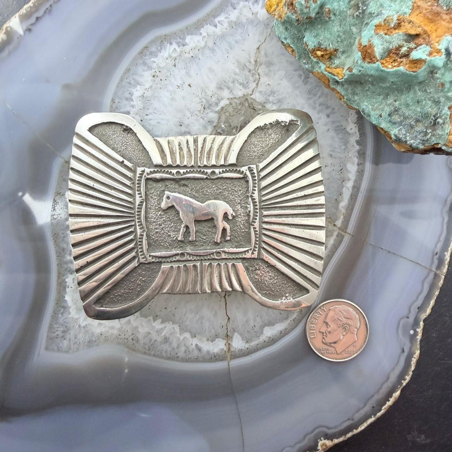 Emerson Kinsel Native American Sterling Silver Heavy Horse Belt Buckle For Men
