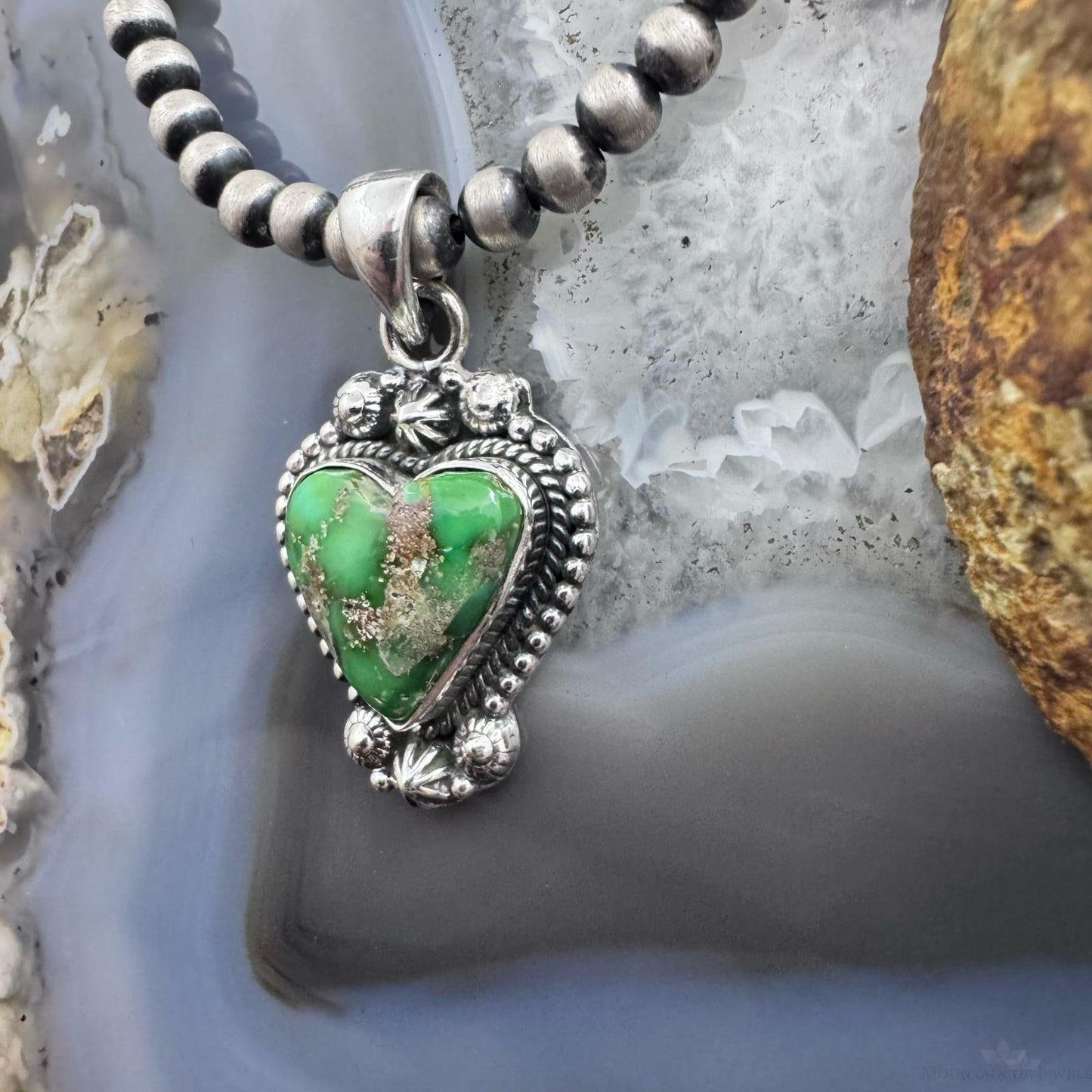 Southwestern Style Sterling Silver Sonora Gold Turquoise Heart Pendant For Women